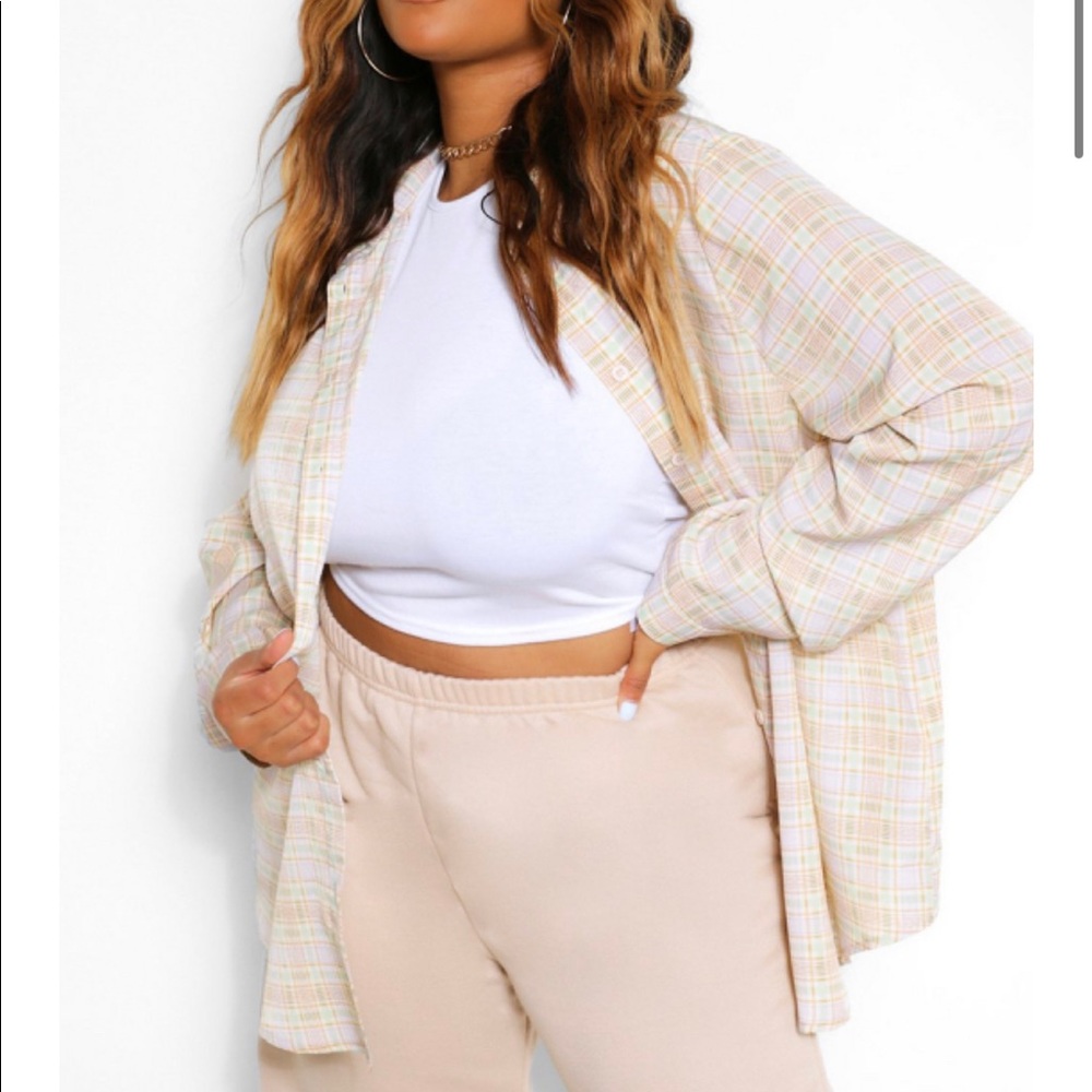 Plus Flannel Oversized Boyfriend Shirt